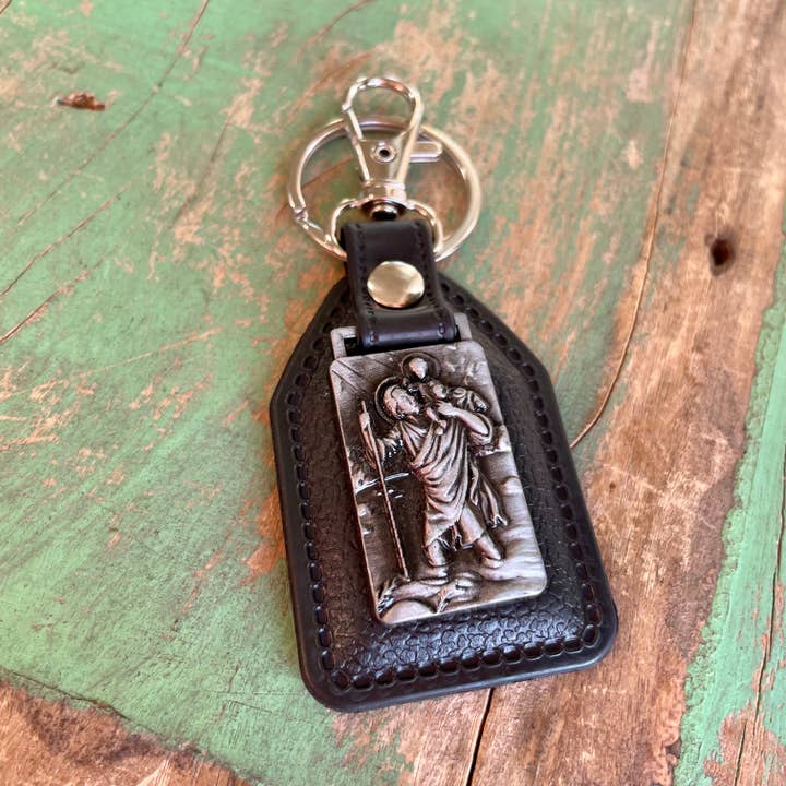 St. Christopher Leather Keychain