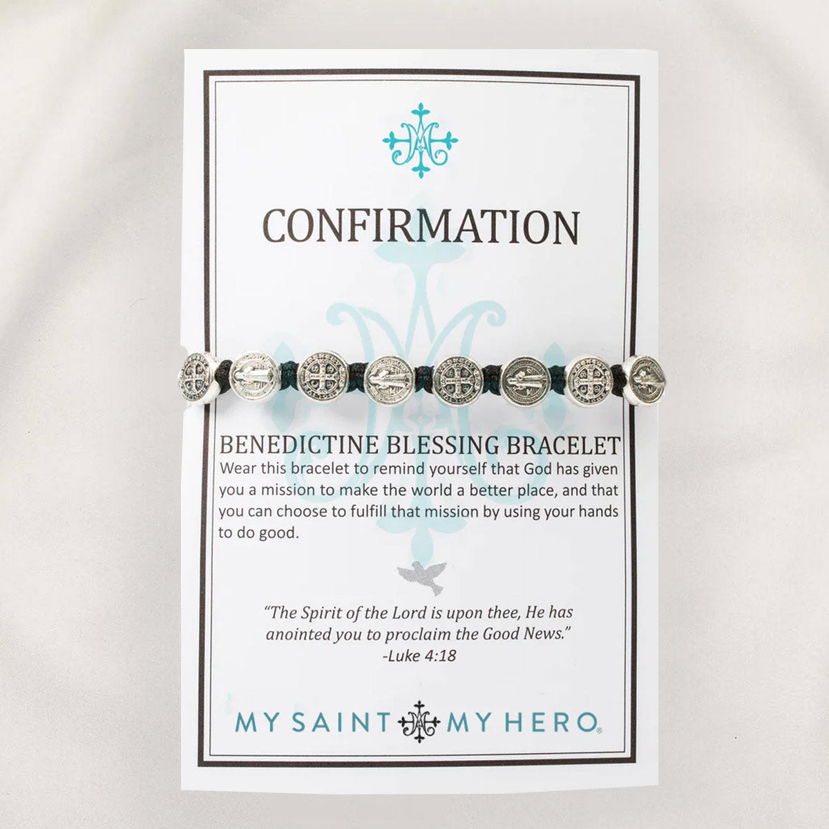 My Saint My Hero - Confirmation Blessing Bracelet (Silver and Black)