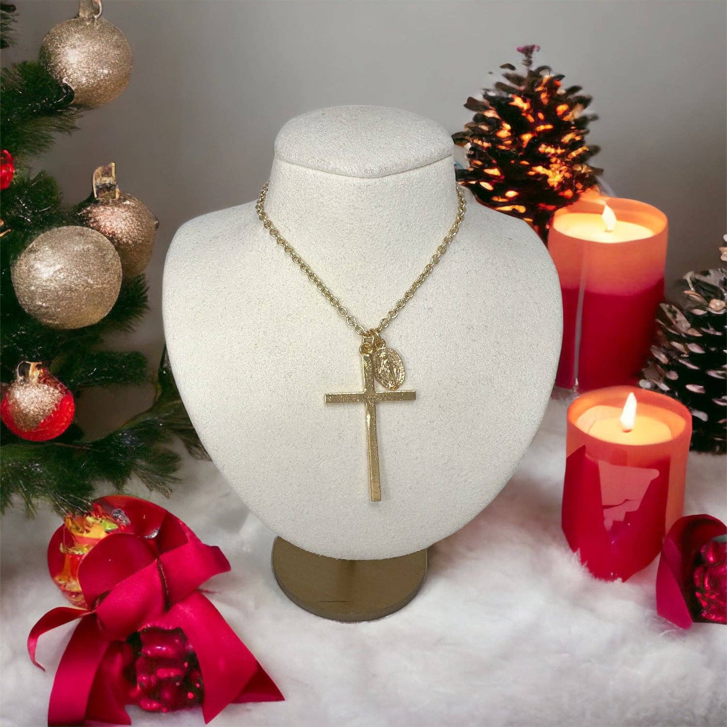 Cross & Miraculous Medal 16" Necklace (Gold or Silver)