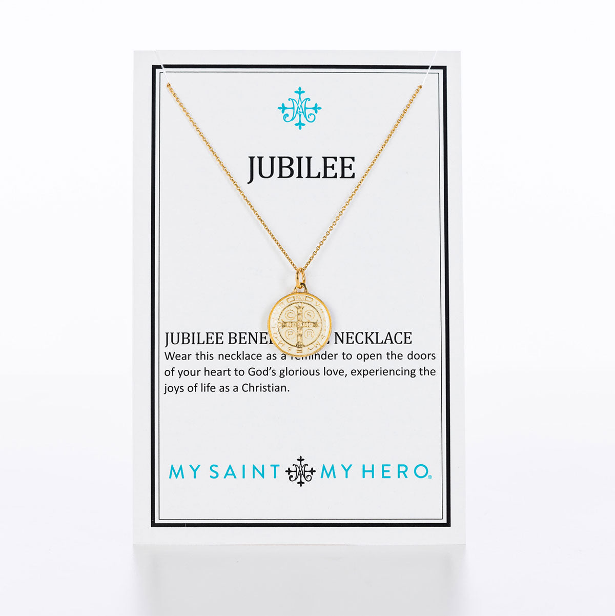 My Saint My Hero - Jubilee Medal of St. Benedict Necklace (White gold)