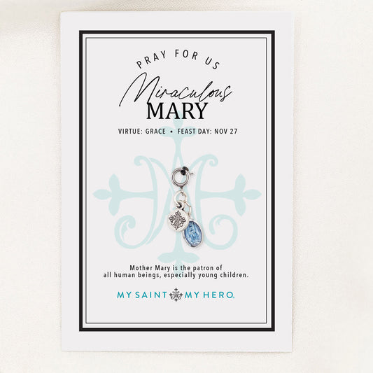 My Saint My Hero - Miraculous Medal with Blue Enamel 7MM Silver