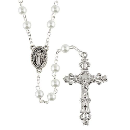 White Glass Pearl Rosary