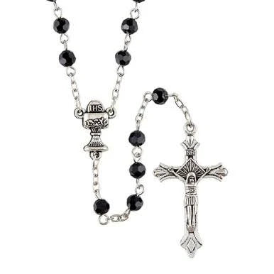 My First Communion Rosary - Black Glass 6mm