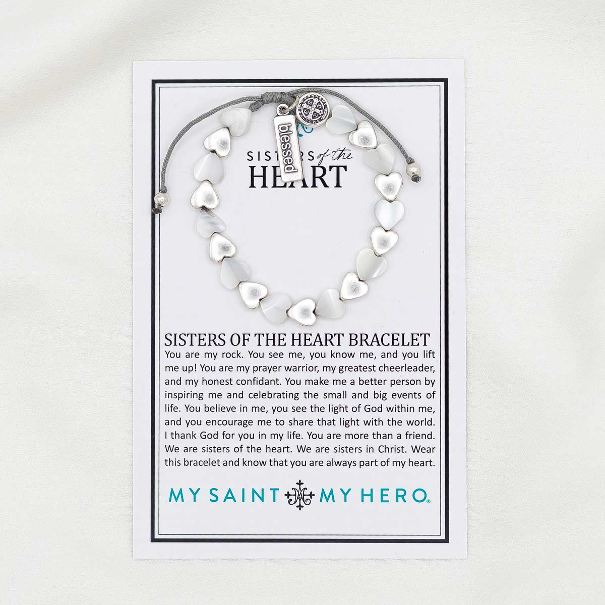 My Saint My Hero - Sisters of the Heart Beaded Bracelet (Silver Woven)