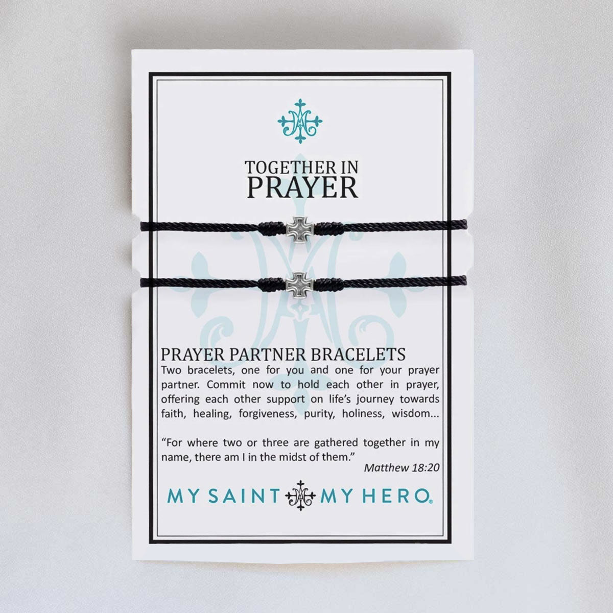 My Saint My Hero - Together in Prayer Bracelet Set (Black and Silver)